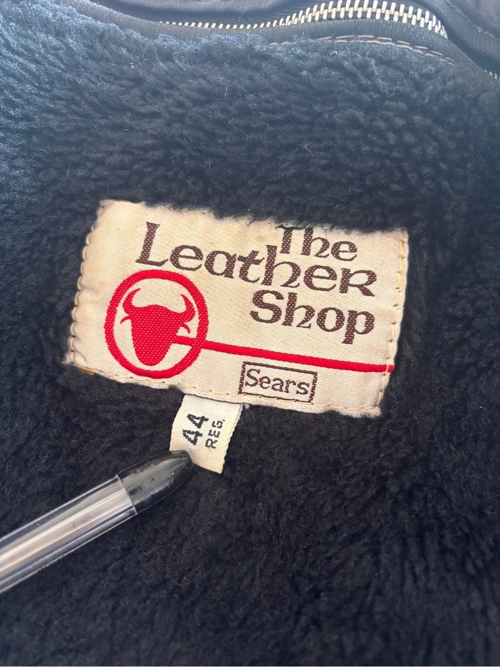 Vintage Sears The Leather Shop Black Leather Jacket Sherpa Lined Sz 44R Zip Moto